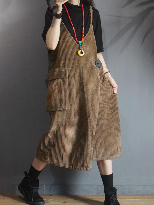 Autumn Winter Striped Velvet Suspender Dress