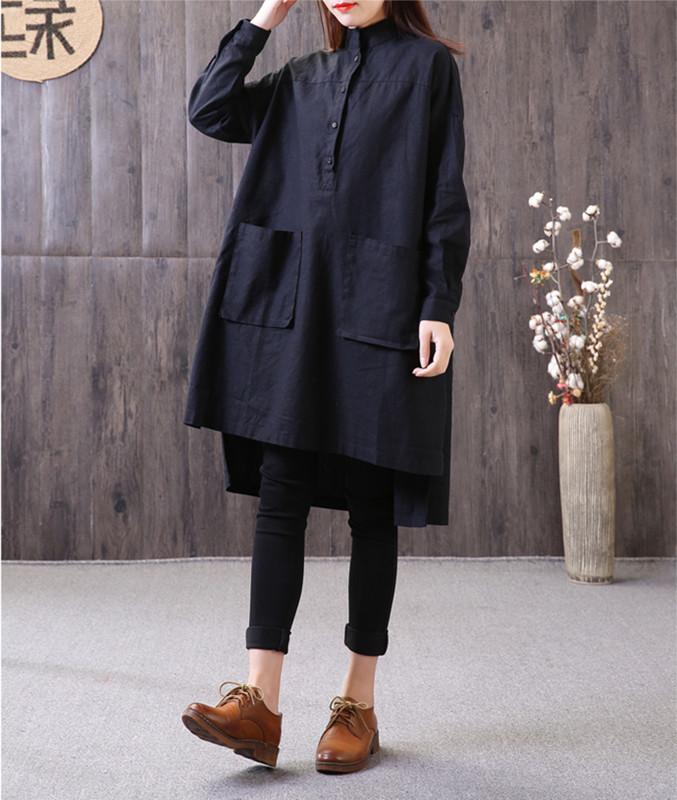 Loose Irregular Stand Collar Long Sleeve Black Shirt