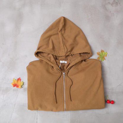 Batwing Sleeve Solid Color Loose Zipper Hoodie