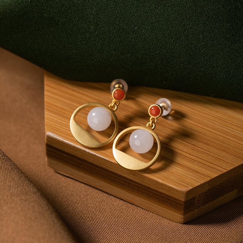 Beautiful Delicate White Jade Beads Earrings