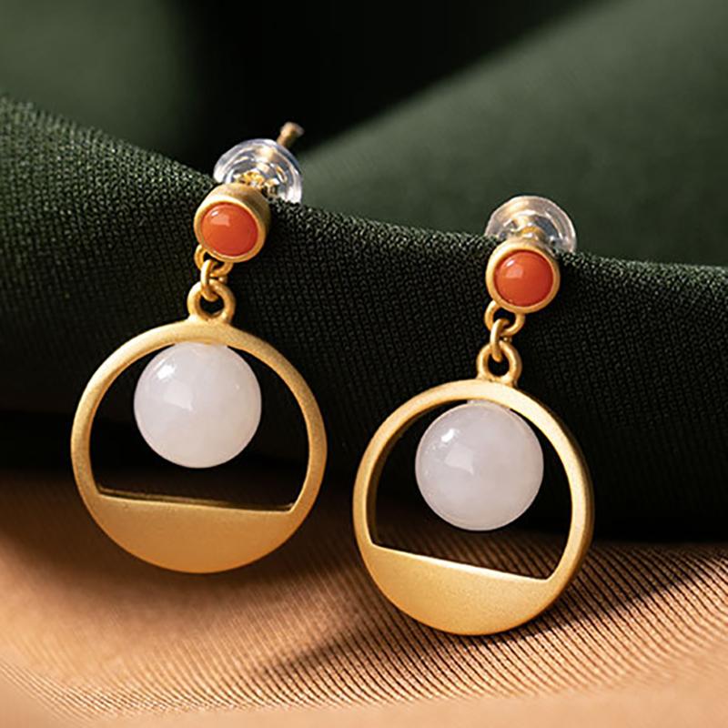 Beautiful Delicate White Jade Beads Earrings