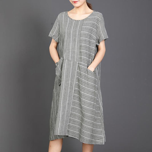 Big Pocket Striped Casual Loose Dress