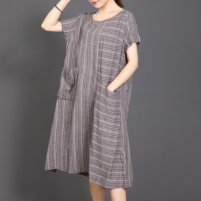 Big Pocket Striped Casual Loose Dress