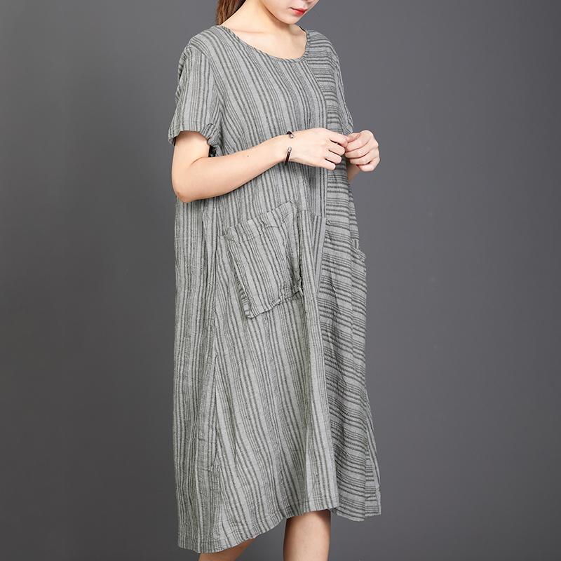 Big Pocket Striped Casual Loose Dress
