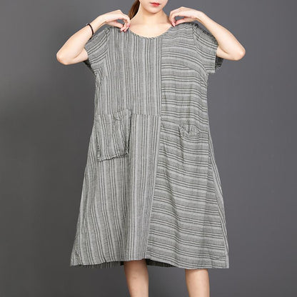 Big Pocket Striped Casual Loose Dress