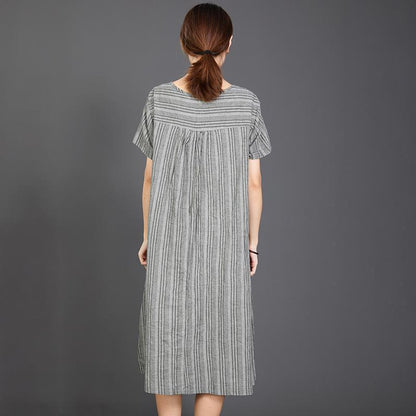 Big Pocket Striped Casual Loose Dress