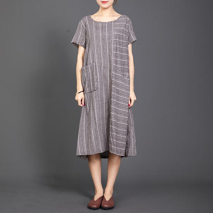 Big Pocket Striped Casual Loose Dress