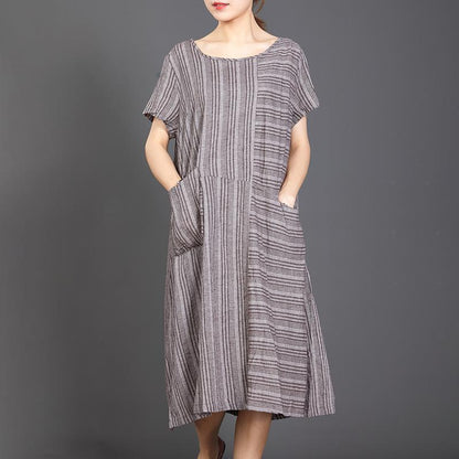Big Pocket Striped Casual Loose Dress