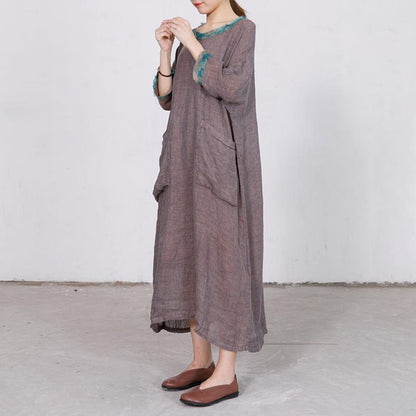 Big Pockets Casual Round Collar Loose Dress