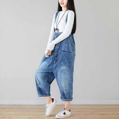 Big Pockets Frayed Buttons Casual Jumpsuit