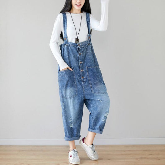 Big Pockets Frayed Buttons Casual Jumpsuit