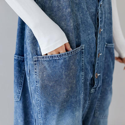 Big Pockets Frayed Buttons Casual Jumpsuit