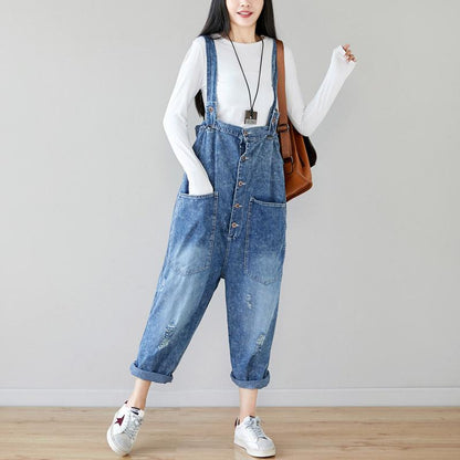 Big Pockets Frayed Buttons Casual Jumpsuit
