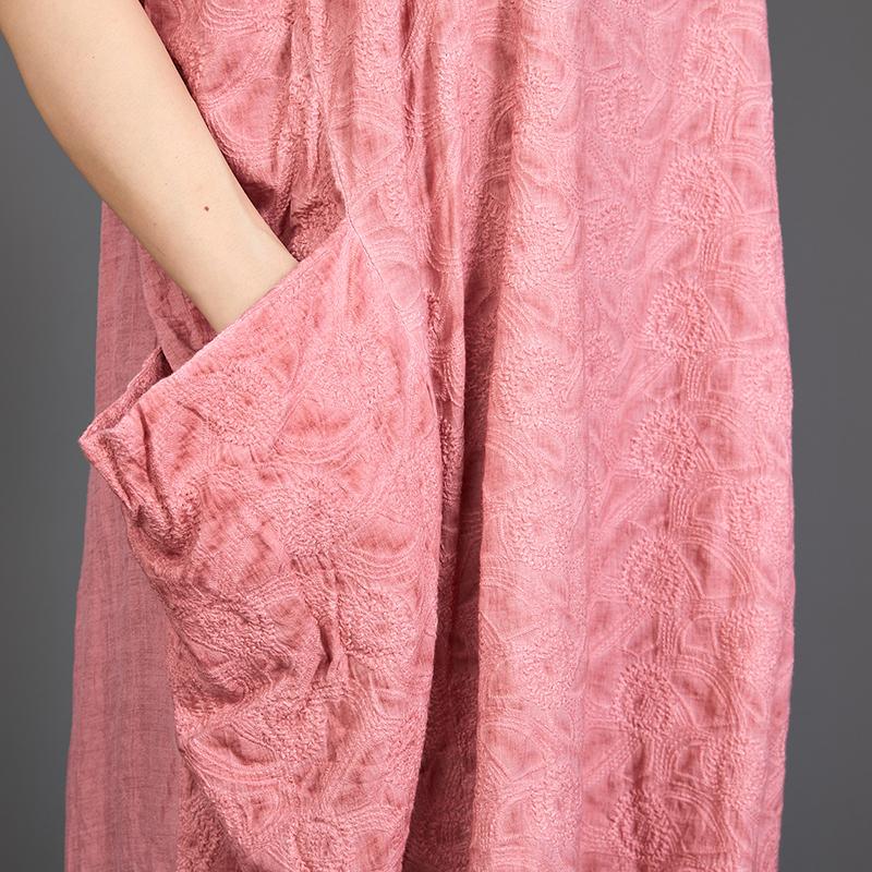 Big Pockets Jacquard Short Sleeve Loose Dress