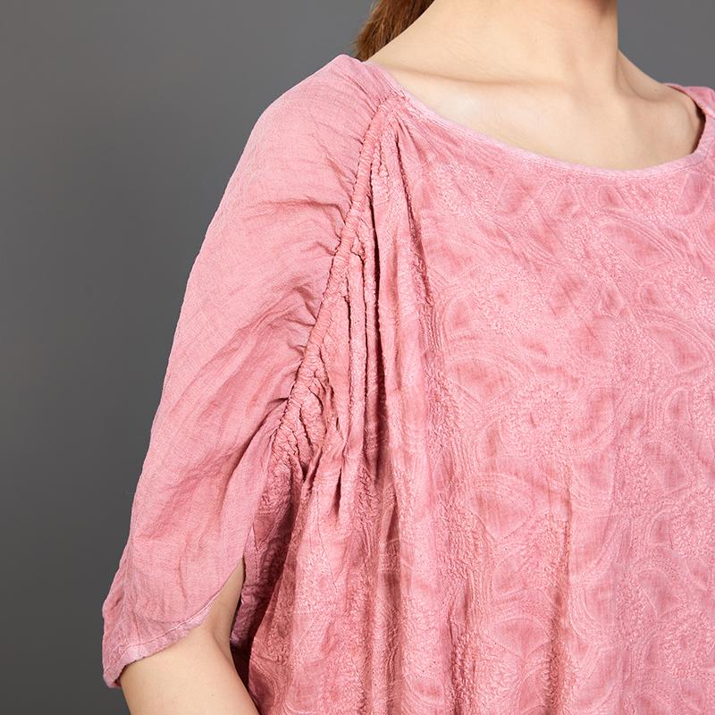 Big Pockets Jacquard Short Sleeve Loose Dress