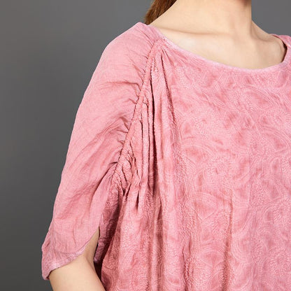 Big Pockets Jacquard Short Sleeve Loose Dress