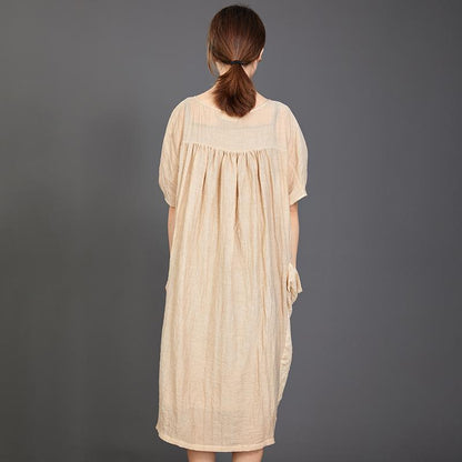 Big Pockets Jacquard Short Sleeve Loose Dress