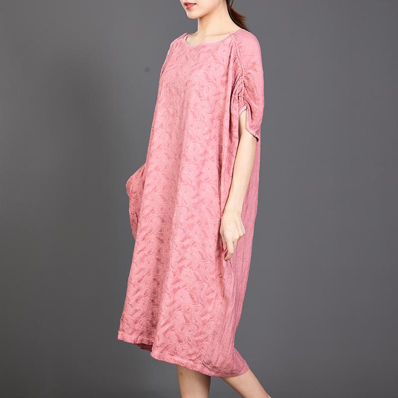 Big Pockets Jacquard Short Sleeve Loose Dress