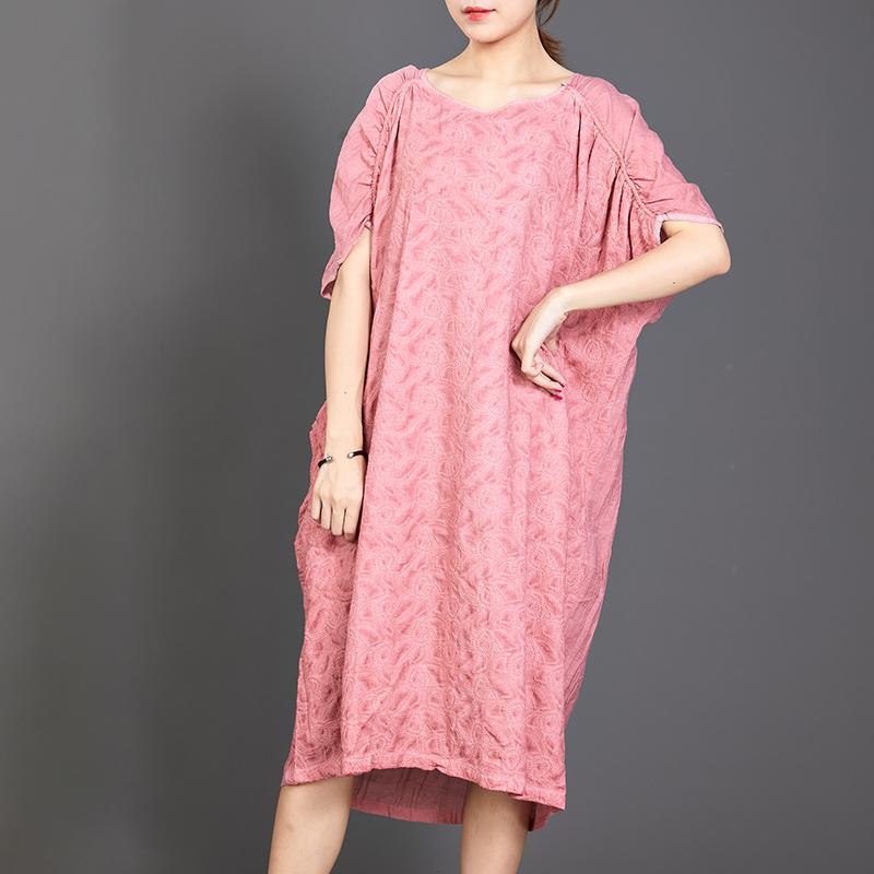 Big Pockets Jacquard Short Sleeve Loose Dress