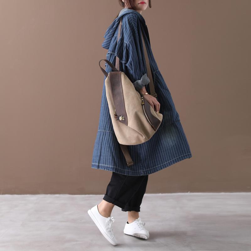 Big Pockets Striped Casual Loose Denim Coat