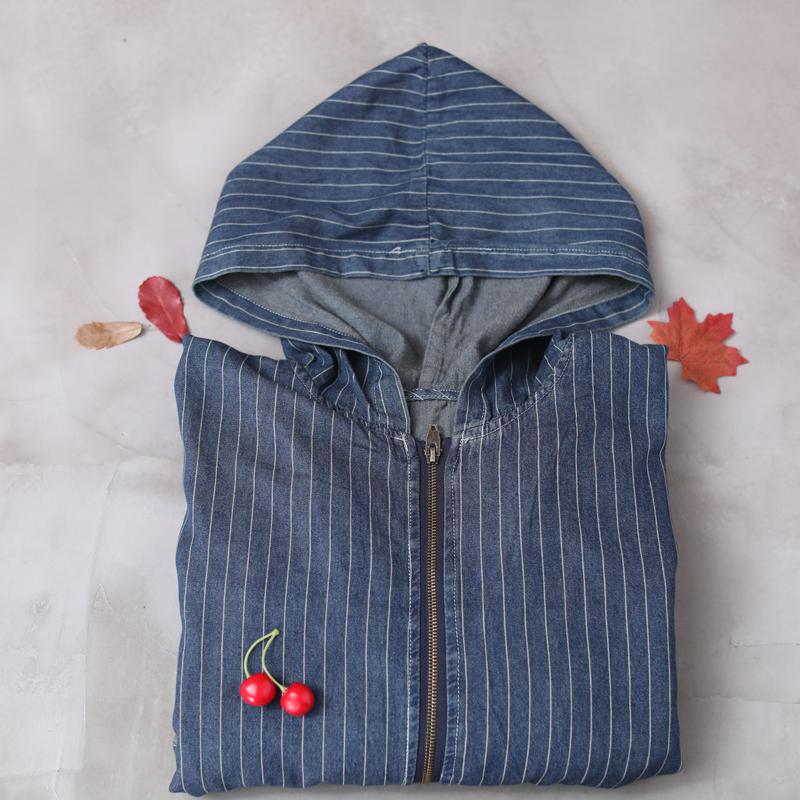 Big Pockets Striped Casual Loose Denim Coat