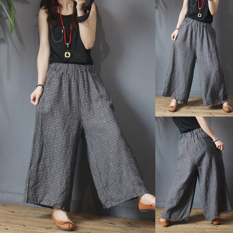 Black Plaid High Waist Loose Wide Leg Pants
