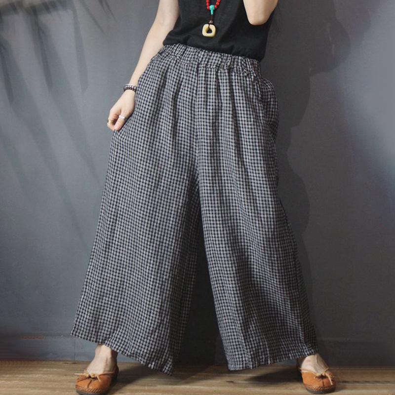 Black Plaid High Waist Loose Wide Leg Pants
