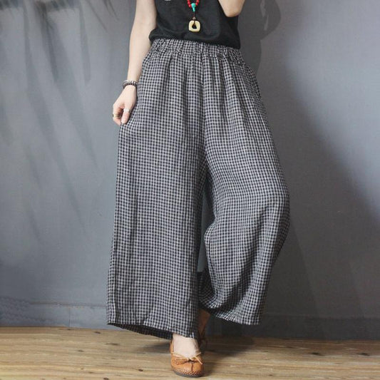 Black Plaid High Waist Loose Wide Leg Pants