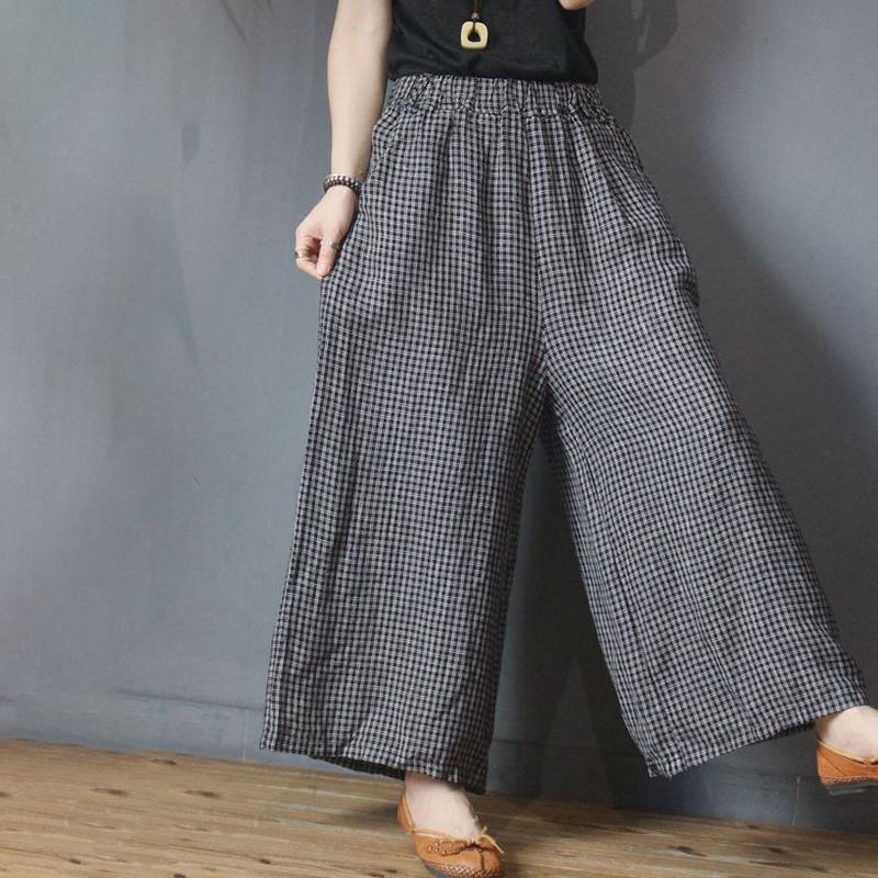 Black Plaid High Waist Loose Wide Leg Pants