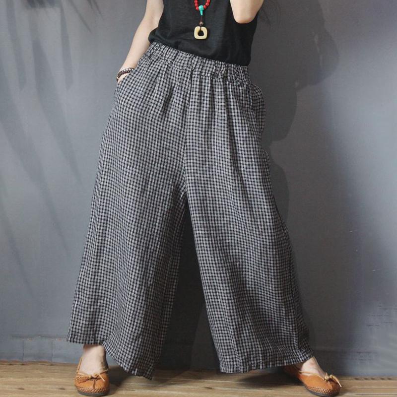 Black Plaid High Waist Loose Wide Leg Pants