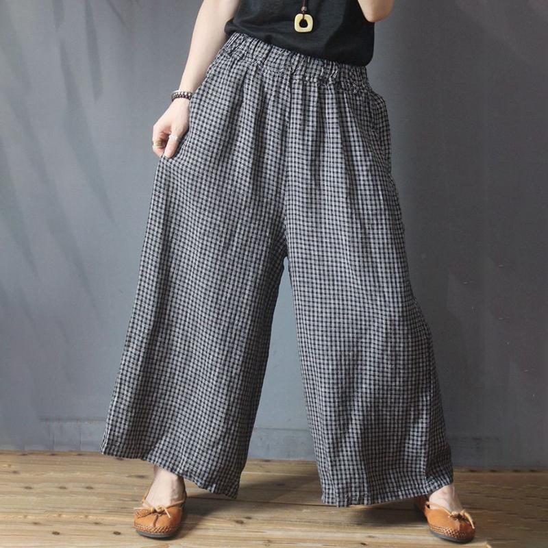Black Plaid High Waist Loose Wide Leg Pants