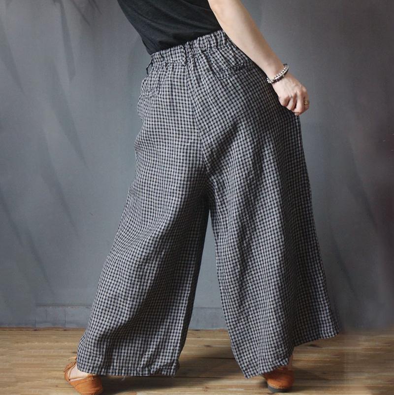 Black Plaid High Waist Loose Wide Leg Pants