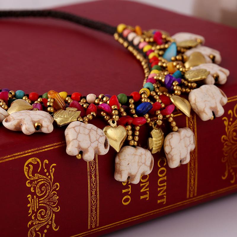 Bohemian Vintage Elephant Pendant Beach Necklace