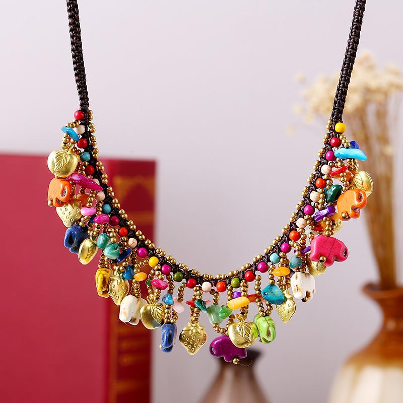 Bohemian Vintage Elephant Pendant Beach Necklace