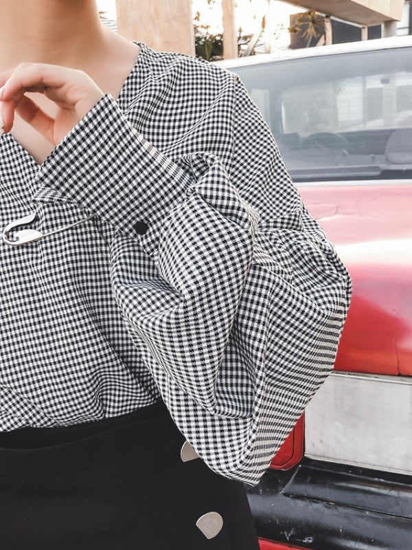 Casual Cropped V-neck Plaid Blouses&Skirt Suits