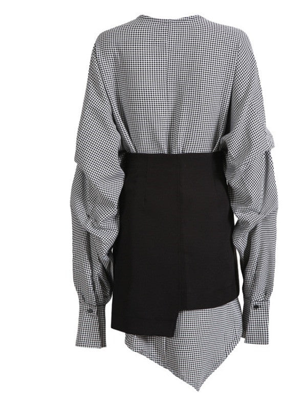 Casual Cropped V-neck Plaid Blouses&Skirt Suits