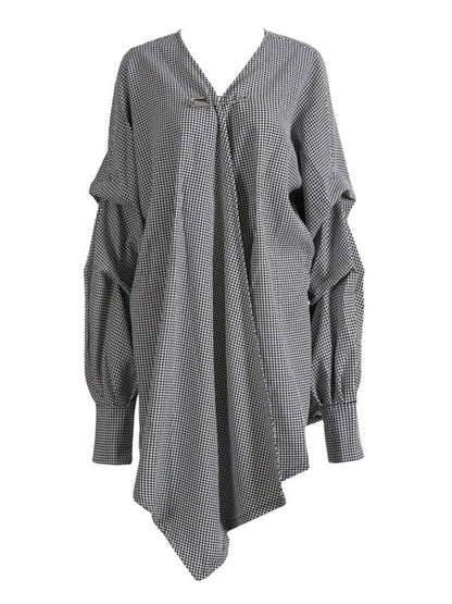 Casual Cropped V-neck Plaid Blouses&Skirt Suits