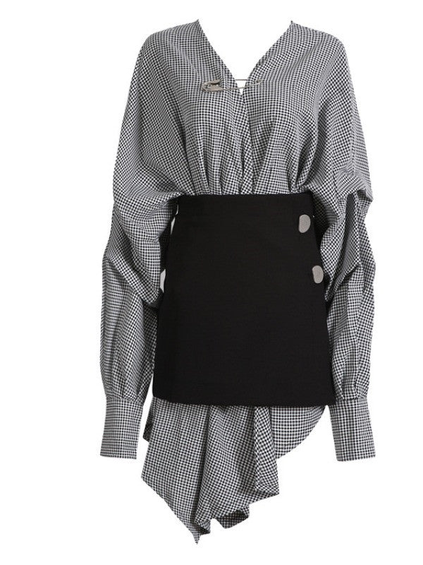 Casual Cropped V-neck Plaid Blouses&Skirt Suits