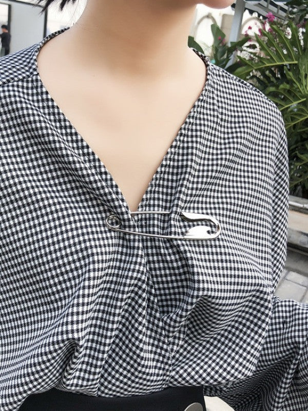 Casual Cropped V-neck Plaid Blouses&Skirt Suits