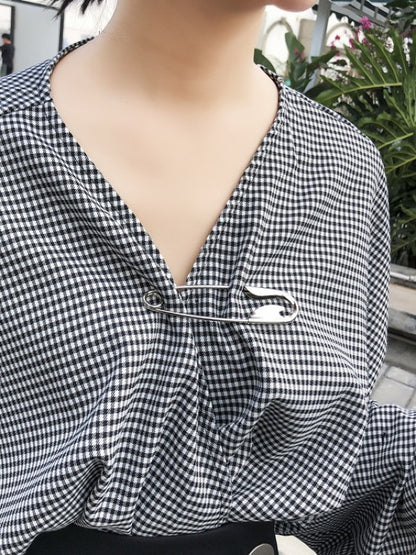 Casual Cropped V-neck Plaid Blouses&Skirt Suits
