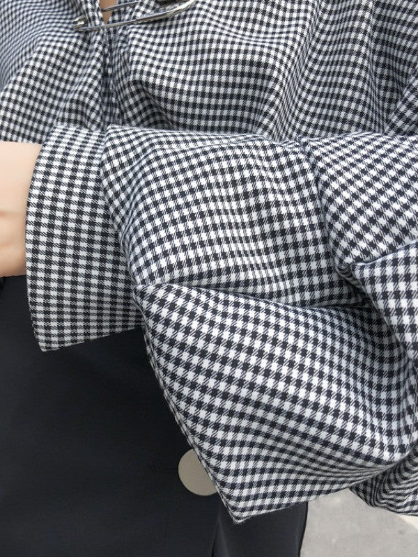 Casual Cropped V-neck Plaid Blouses&Skirt Suits