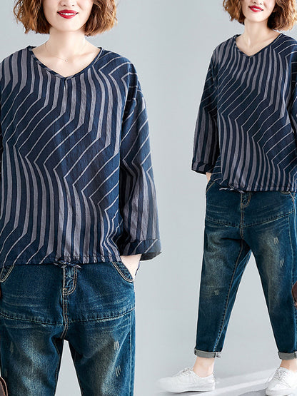 CASUAL RAMIE COTTON DRAWSTRING LINE SHIRT
