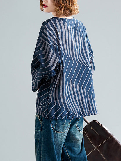 CASUAL RAMIE COTTON DRAWSTRING LINE SHIRT