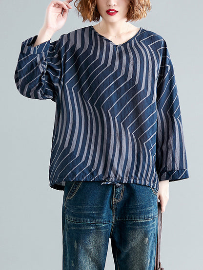 CASUAL RAMIE COTTON DRAWSTRING LINE SHIRT