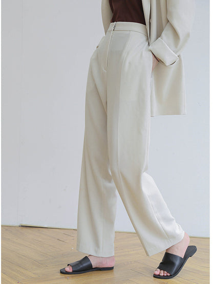 CASUAL SOLID EMPIRE WIDE LEG PANTS