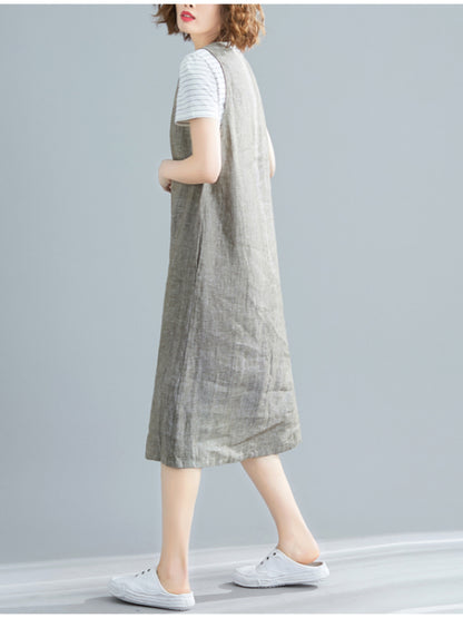 CASUAL SOLID SPLIT-FRONT WIDE STRAPS MIDI DRESS