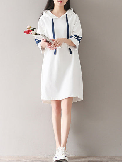 CASUAL SPLIT-JOINT HOODIE SWEATSHIRT DRESS