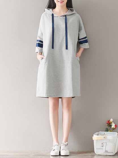 CASUAL SPLIT-JOINT HOODIE SWEATSHIRT DRESS