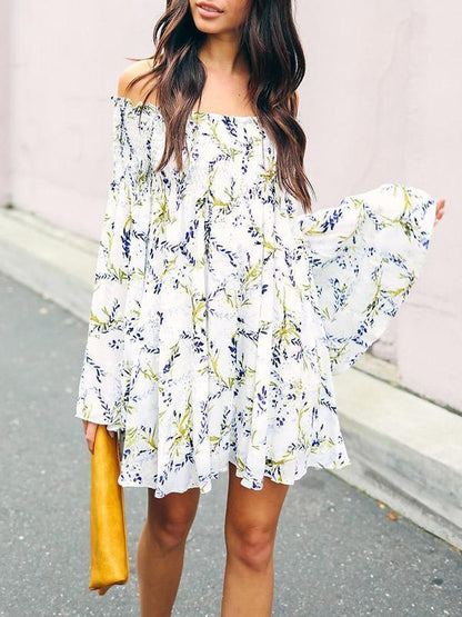 Floral Off-the-shoulder Ruffled Mini Dress