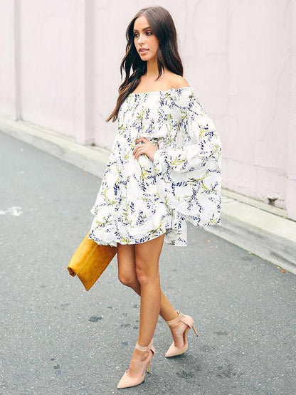 Floral Off-the-shoulder Ruffled Mini Dress
